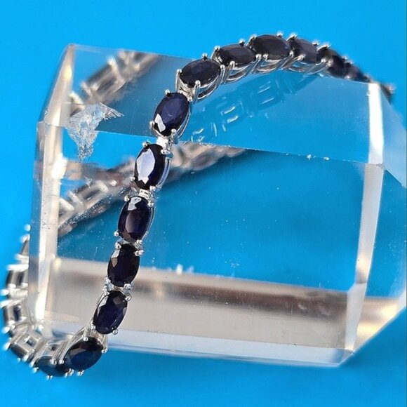 Natural Blue Sapphire 925 Sterling Silver Tennis Bracelet 7" - Picture 2 of 13